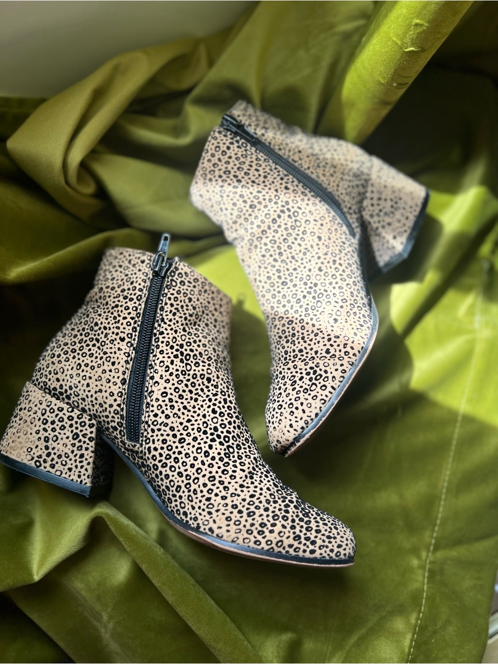 Sole Society Beige and Black Leopard Print Block Heel Ankle Boots